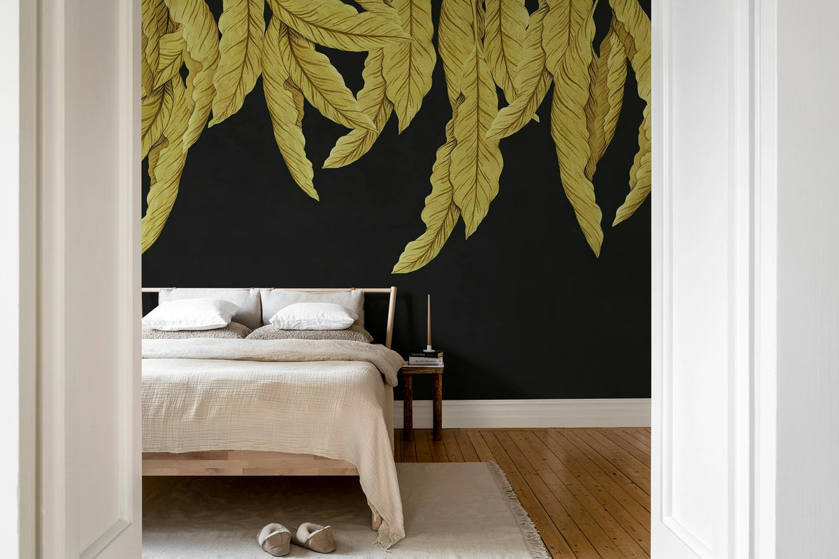 Hanging Palms, Balck Mural Wallpaper - room preview 02