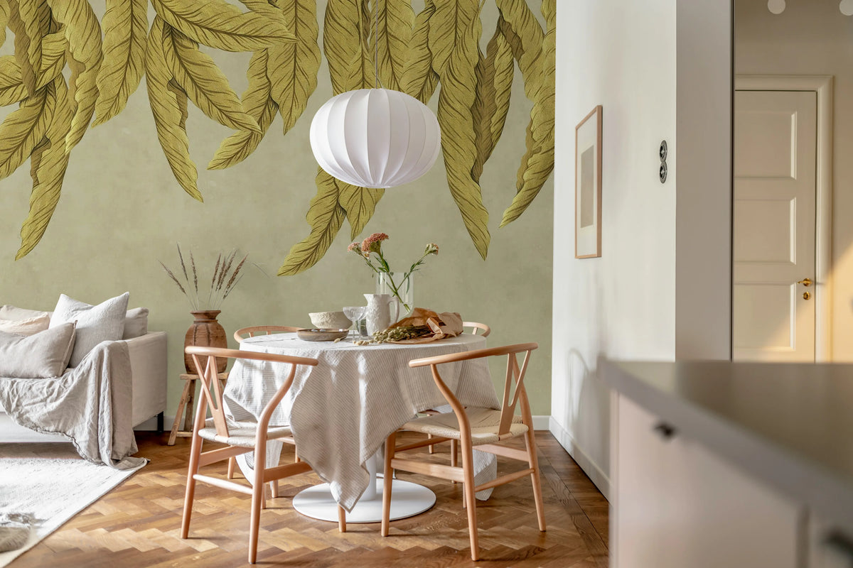 Hanging Palms, Beige Mural Wallpaper - room preview 02