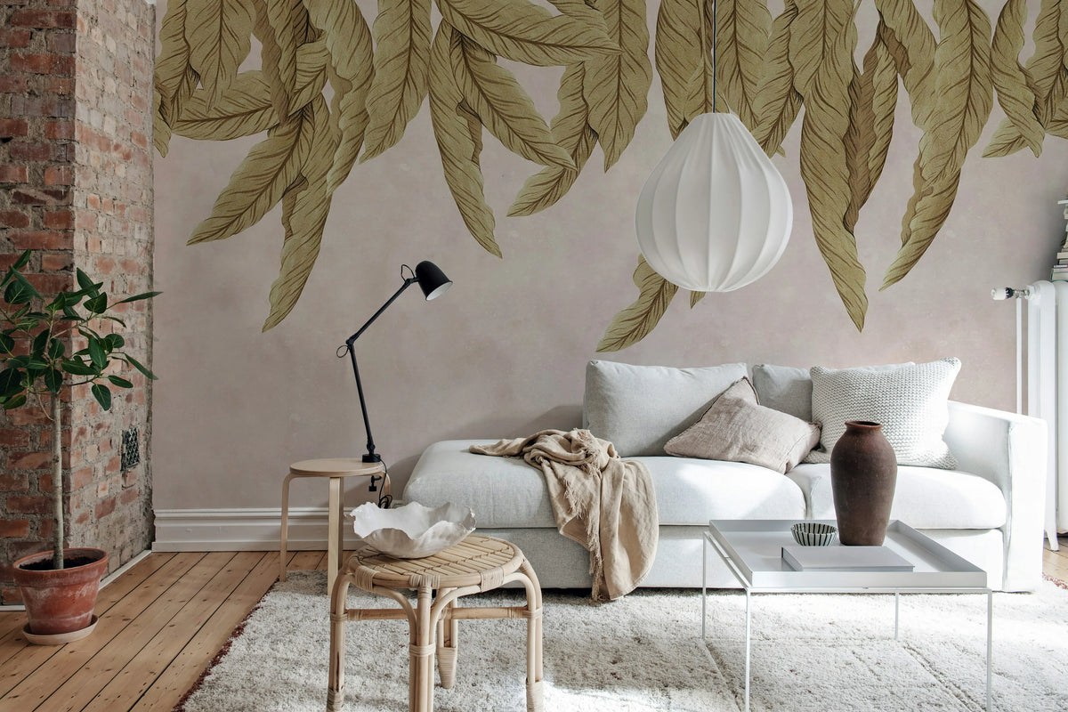 Hanging Palms, Pink Mural Wallpaper - room preview 02