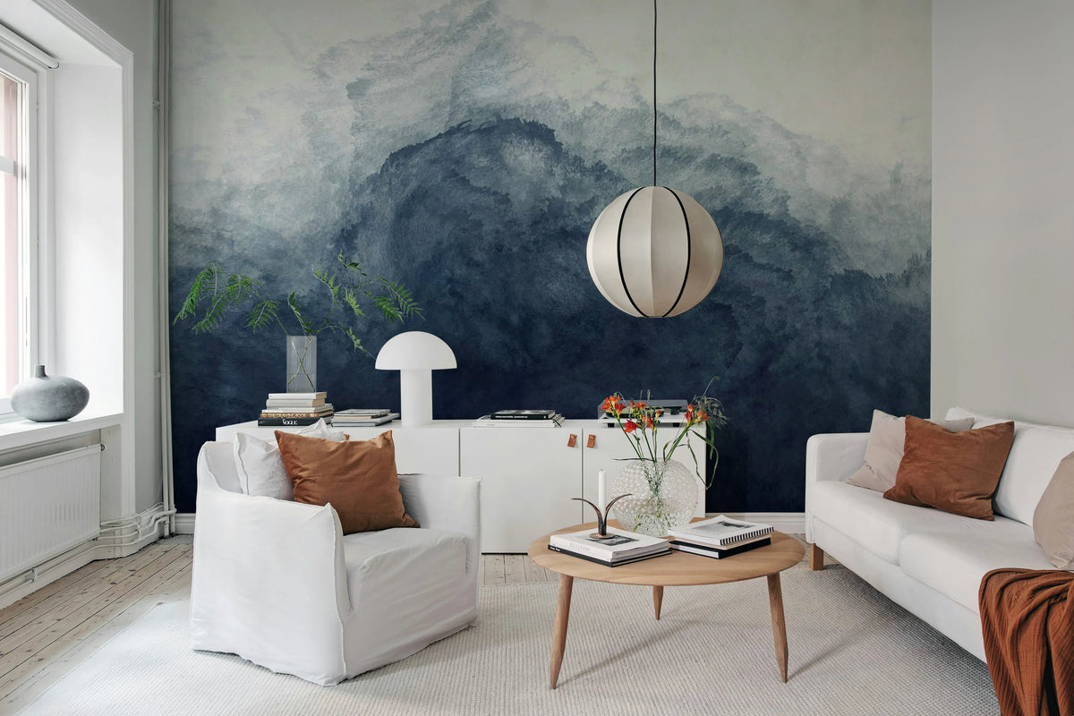 Abstract Watercolor, Blue Mural Wallpaper - room preview 02