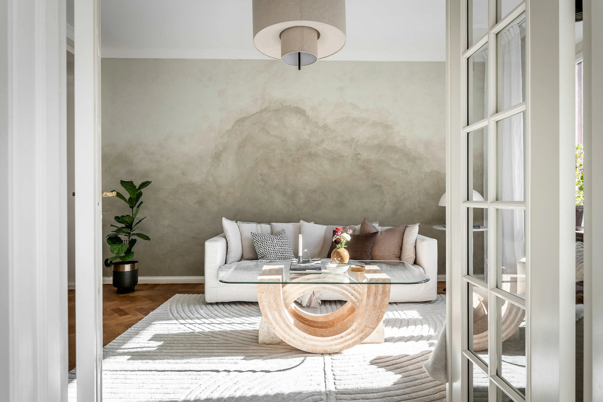 Abstract Watercolor, Beige Mural Wallpaper - room preview 02