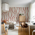 Ribbon Stripe, Red Mural Wallpaper - room preview 02