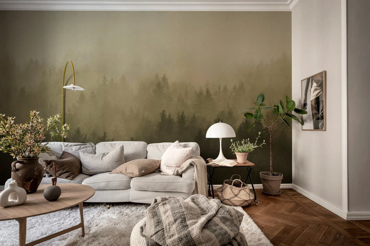 Cloudy Forest, Brown Mural Wallpaper - room preview 02