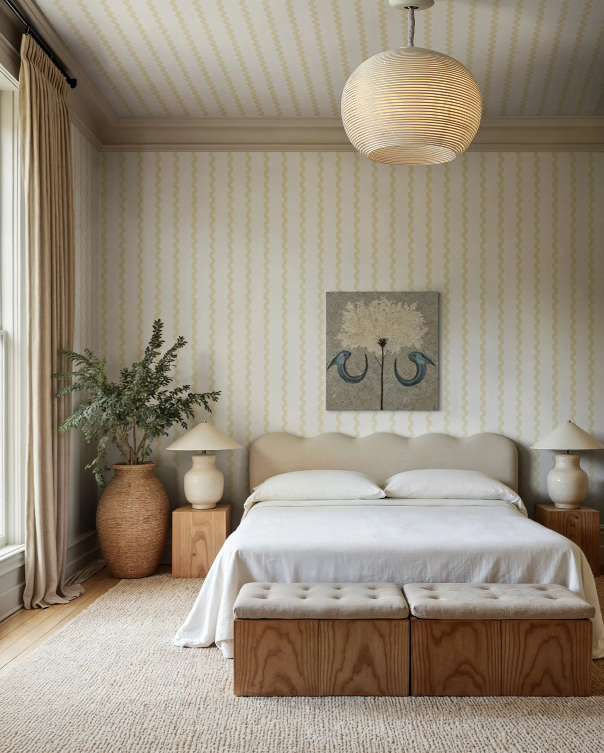 Wobbly Stripe, Cloud Dancer Mural Wallpaper - room preview 02