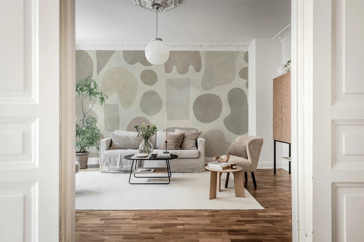 Watercolor Shapes, Beige Mural Wallpaper - room preview 02