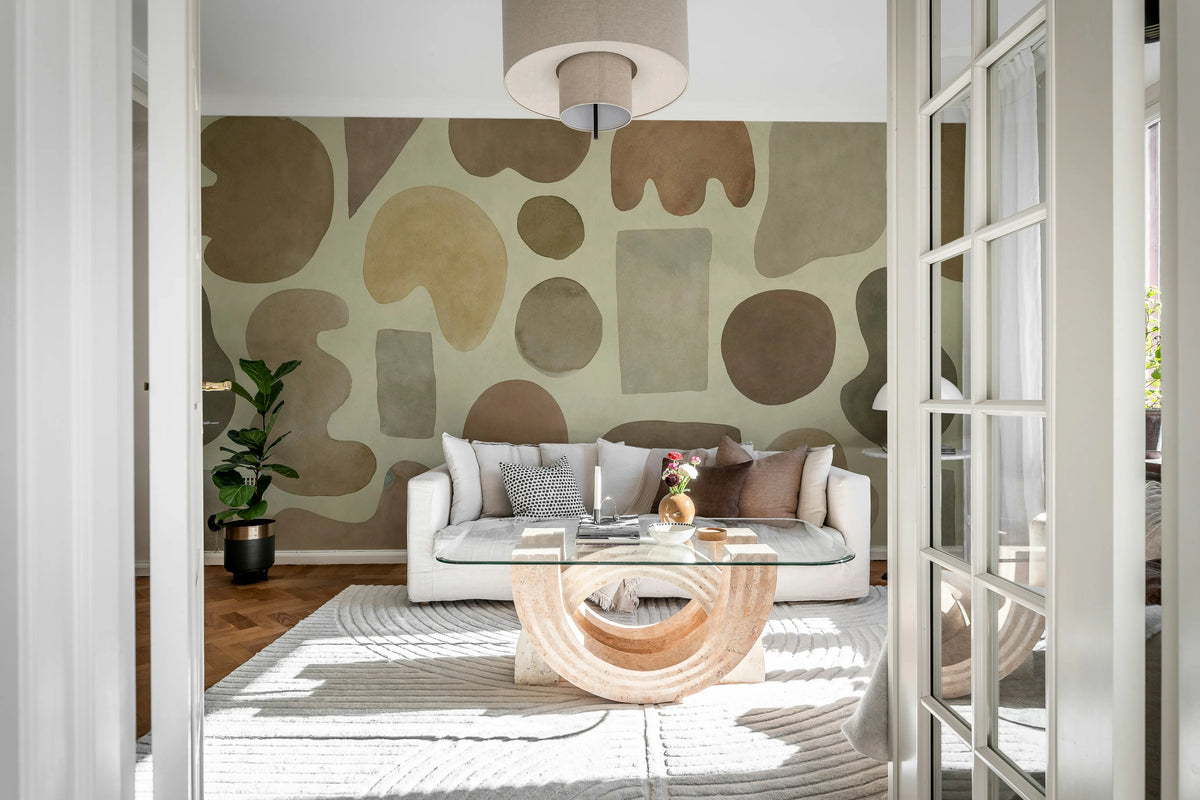 Watercolor Shapes, Brown Mural Wallpaper - room preview 02