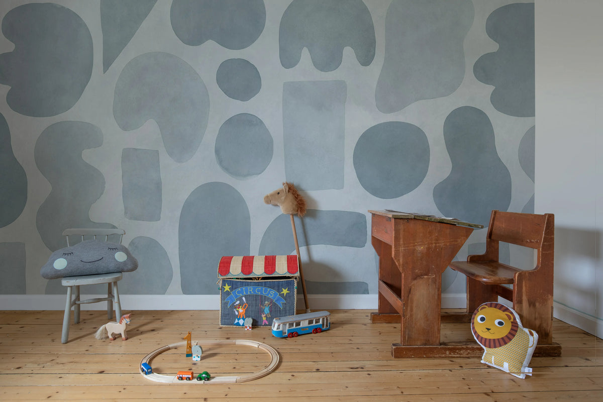 Watercolor Shapes, Blue Mural Wallpaper - room preview 02