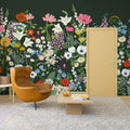 Playful Meadow, Black Mural Wallpaper - room preview 02