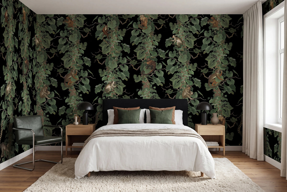Monkey Climbers, Black Mural Wallpaper - room preview 02