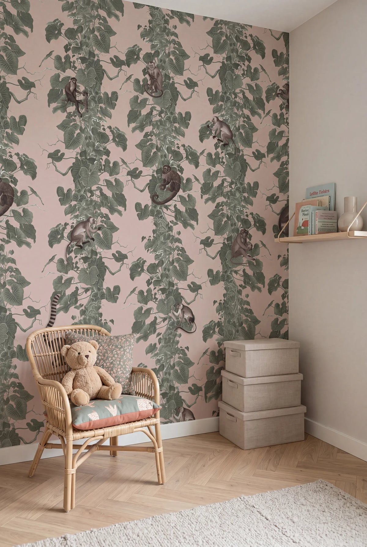 Monkey Climbers, Pink Mural Wallpaper - room preview 02