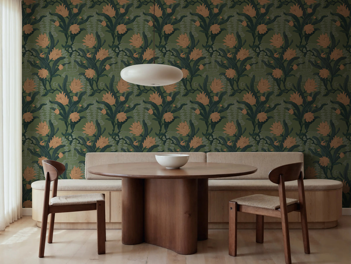 Flower in Pond, Green Mural Wallpaper - room preview 02