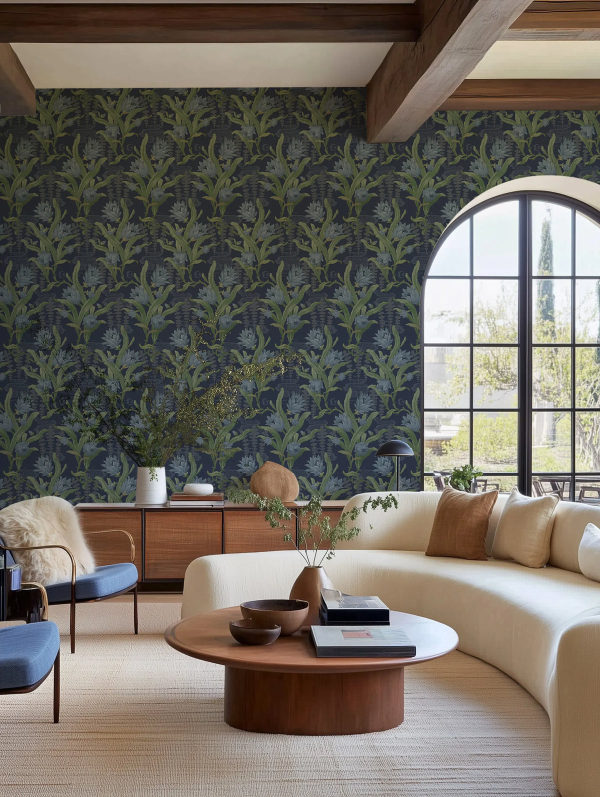 Flower in Pond, Blue Mural Wallpaper - room preview 02