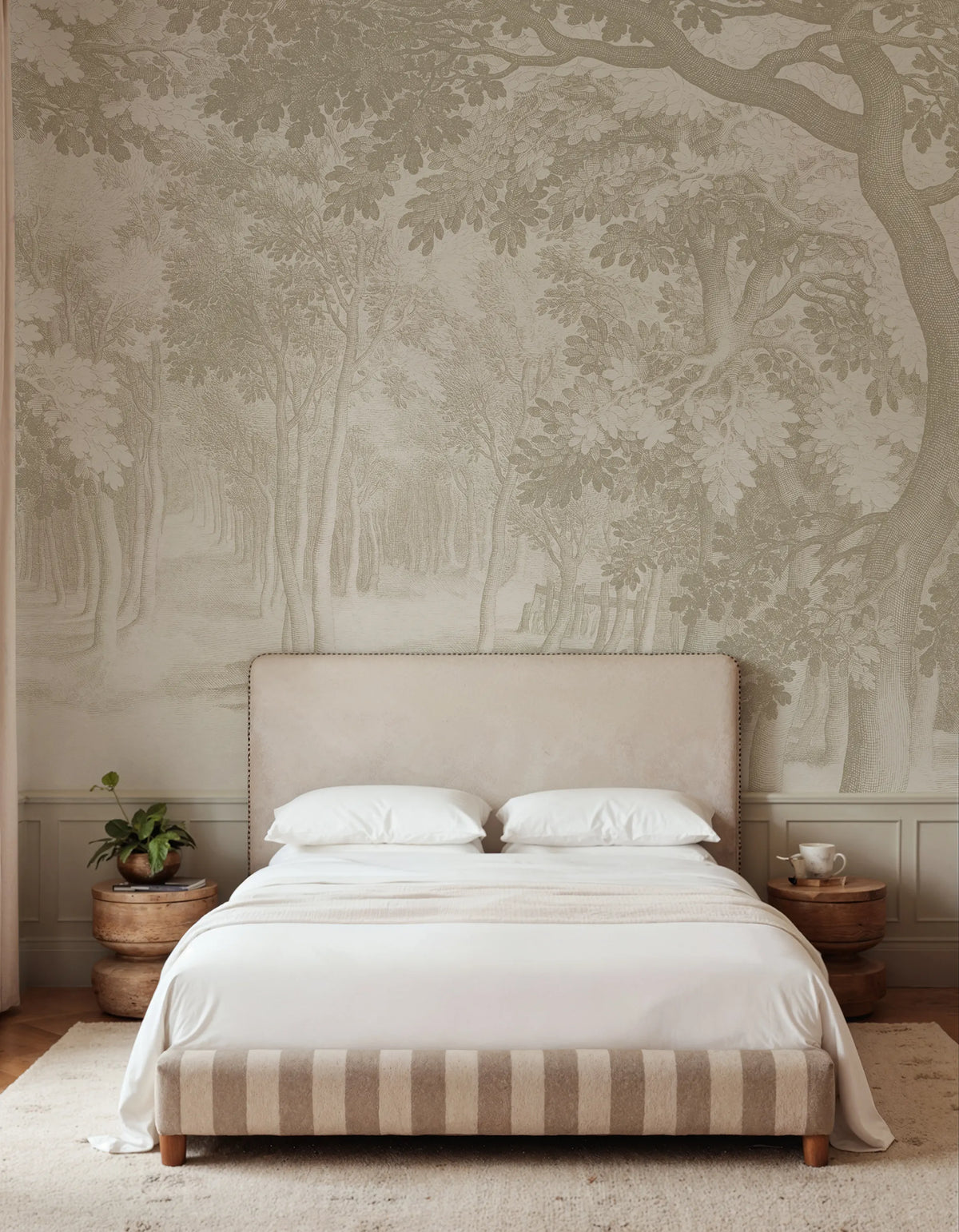 Forest Engraving, Beige Mural Wallpaper - room preview 02