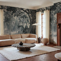 Forest Engraving, Blue Mural Wallpaper - room preview 02