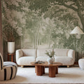 Forest Engraving, Green Mural Wallpaper - room preview 02