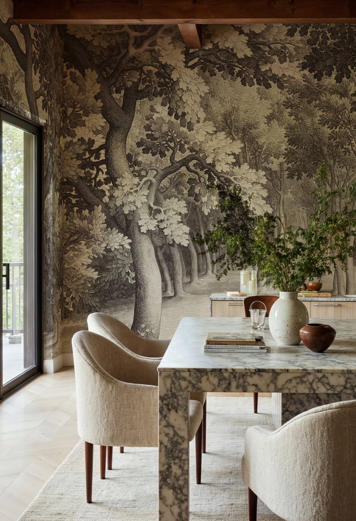 Forest Engraving, Vintage Mural Wallpaper - room preview 02