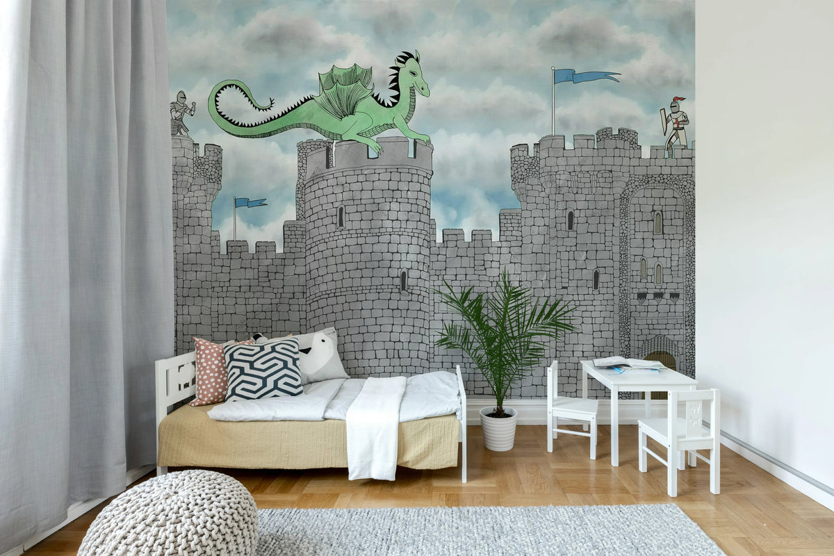 Dragon Castle, Blue Mural Wallpaper - room preview 02