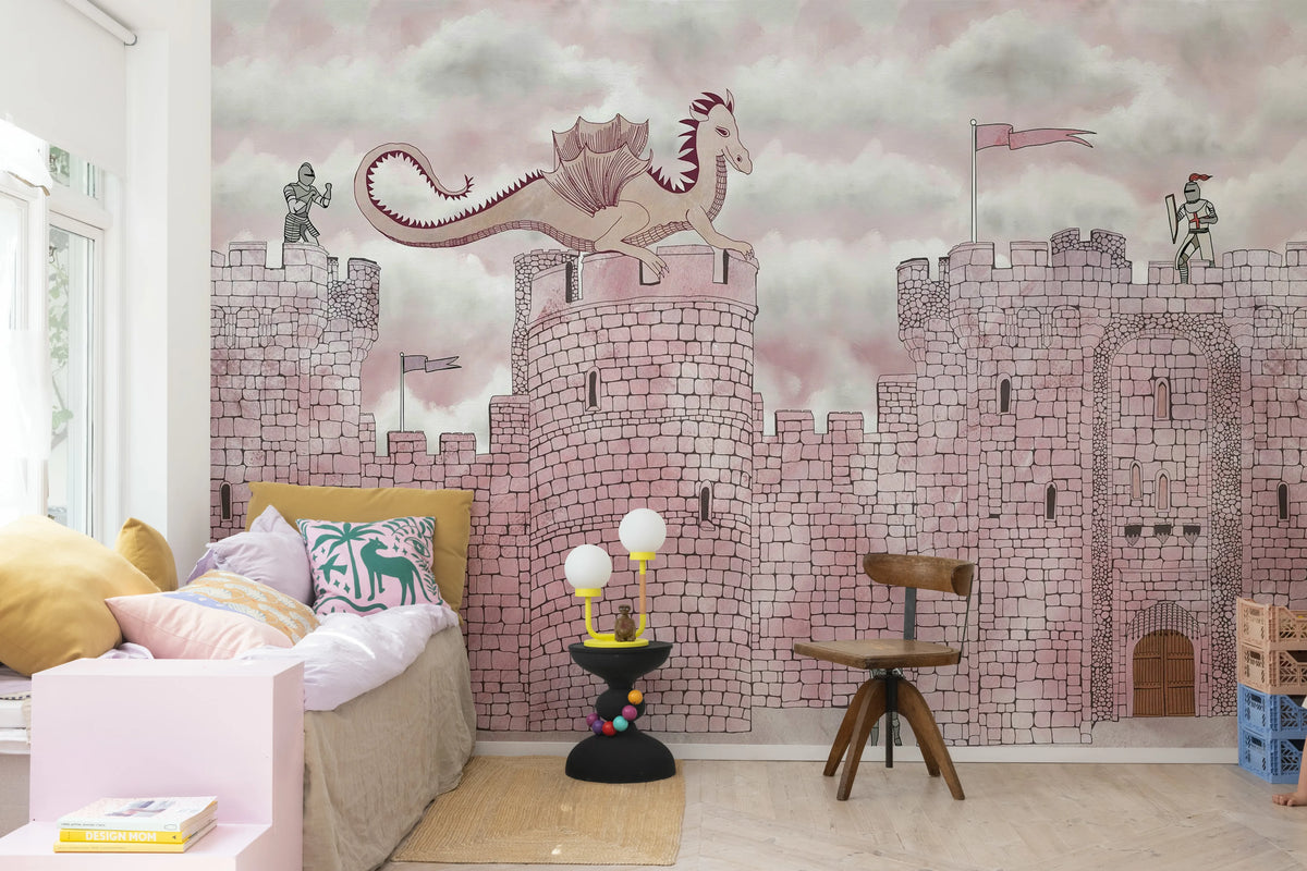 Dragon Castle, Pink Mural Wallpaper - room preview 02