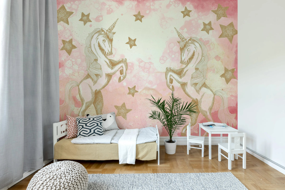 Bubble Unicorn, Pink Mural Wallpaper - room preview 02