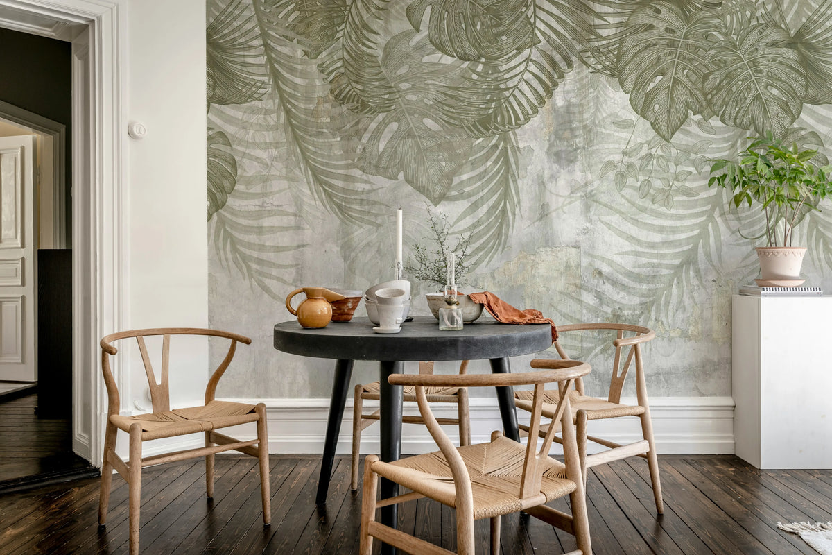 Monstera Wall, Green Mural Wallpaper - room preview 02