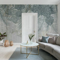 Monstera Wall, Blue Mural Wallpaper - room preview 02