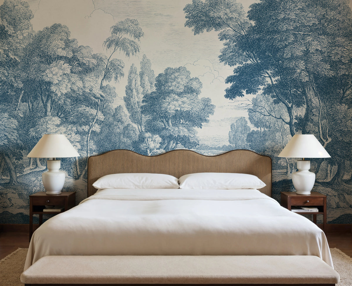 Etching Park, Blue Mural Wallpaper - room preview 02