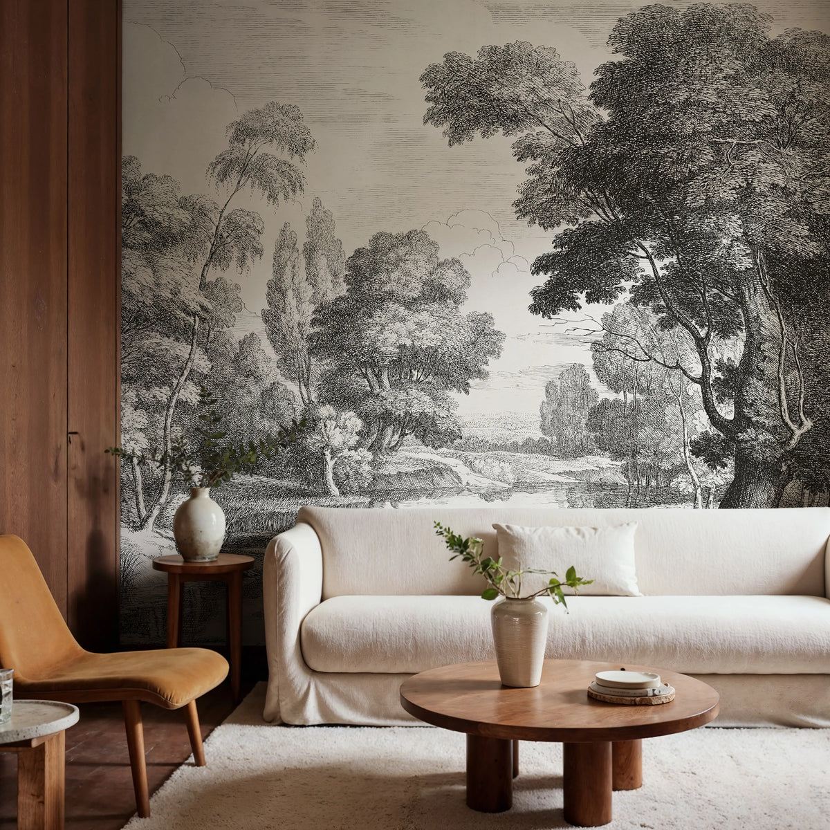 Etching Park, Black Mural Wallpaper - room preview 02