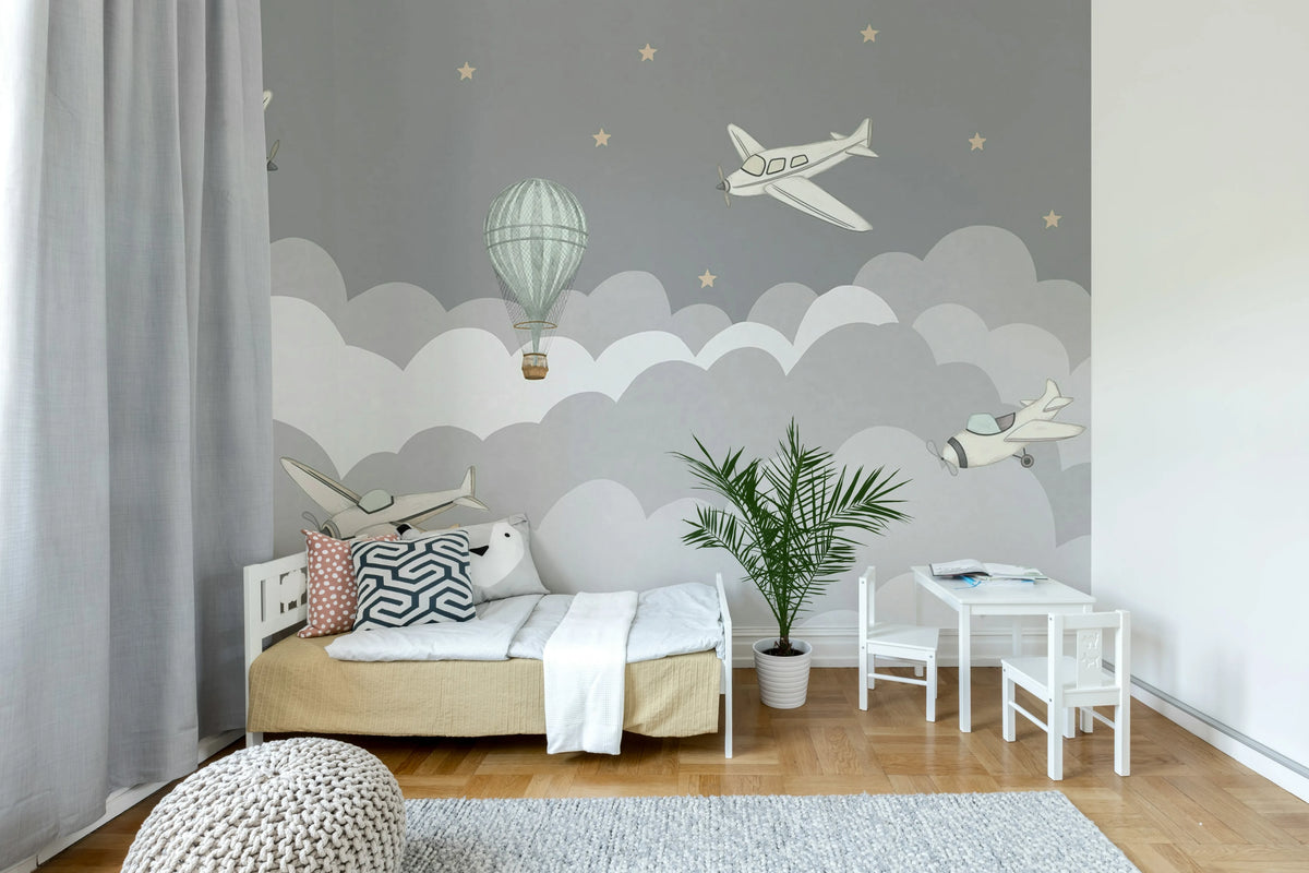 Fly Away, Gray Mural Wallpaper - room preview 02