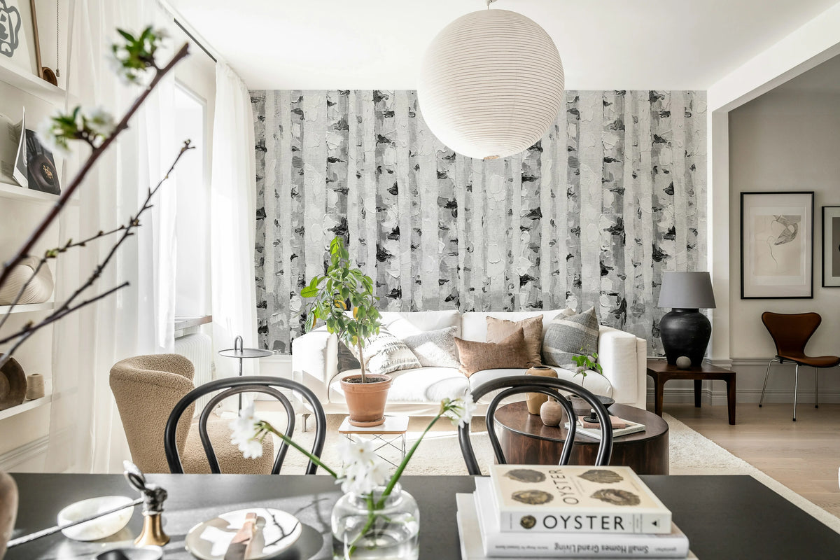 Birch Forest, Black & White Mural Wallpaper - room preview 02