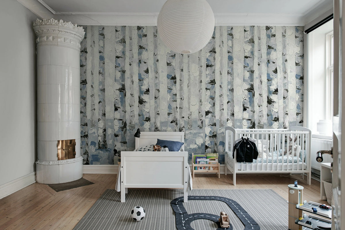 Birch Forest, Blue Mural Wallpaper - room preview 02