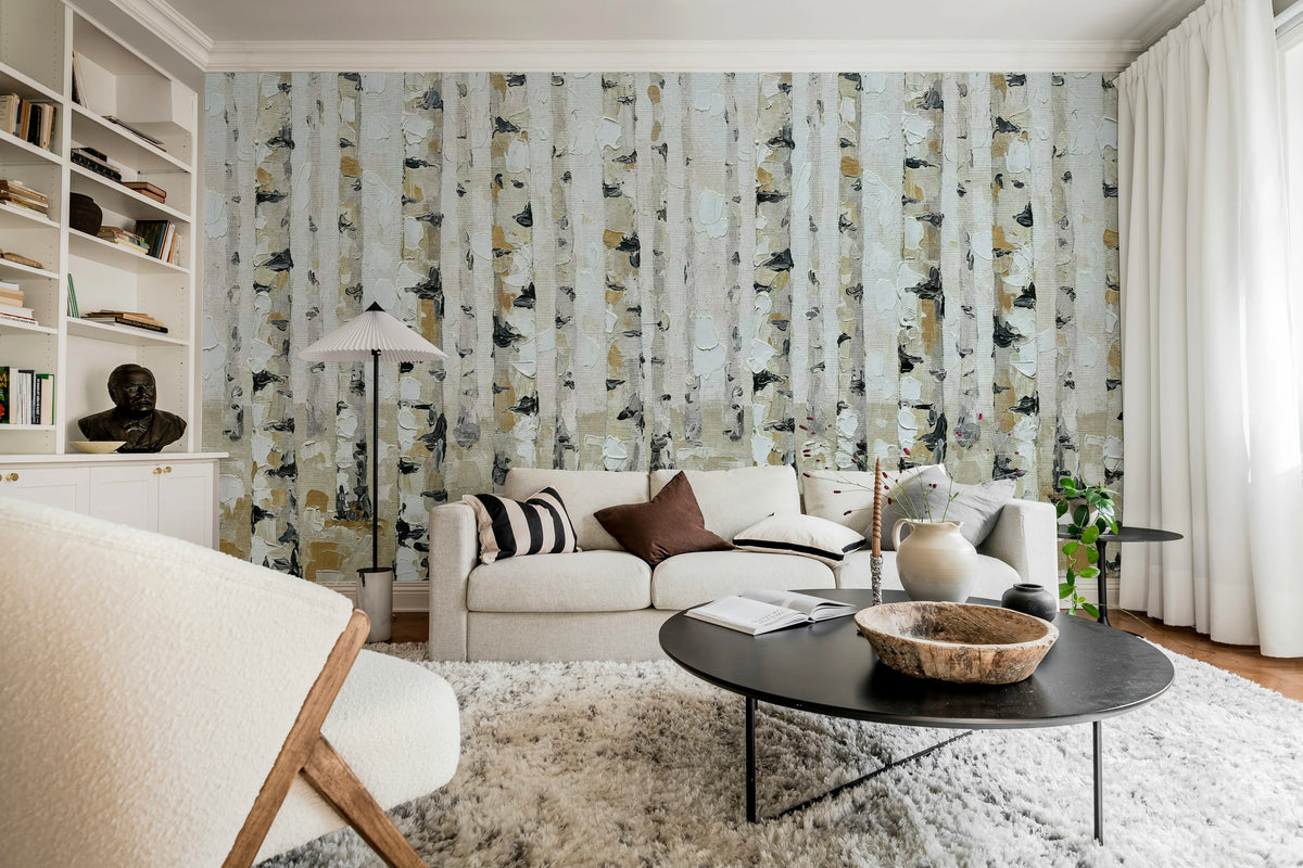 Birch Forest, Brown Mural Wallpaper - room preview 02