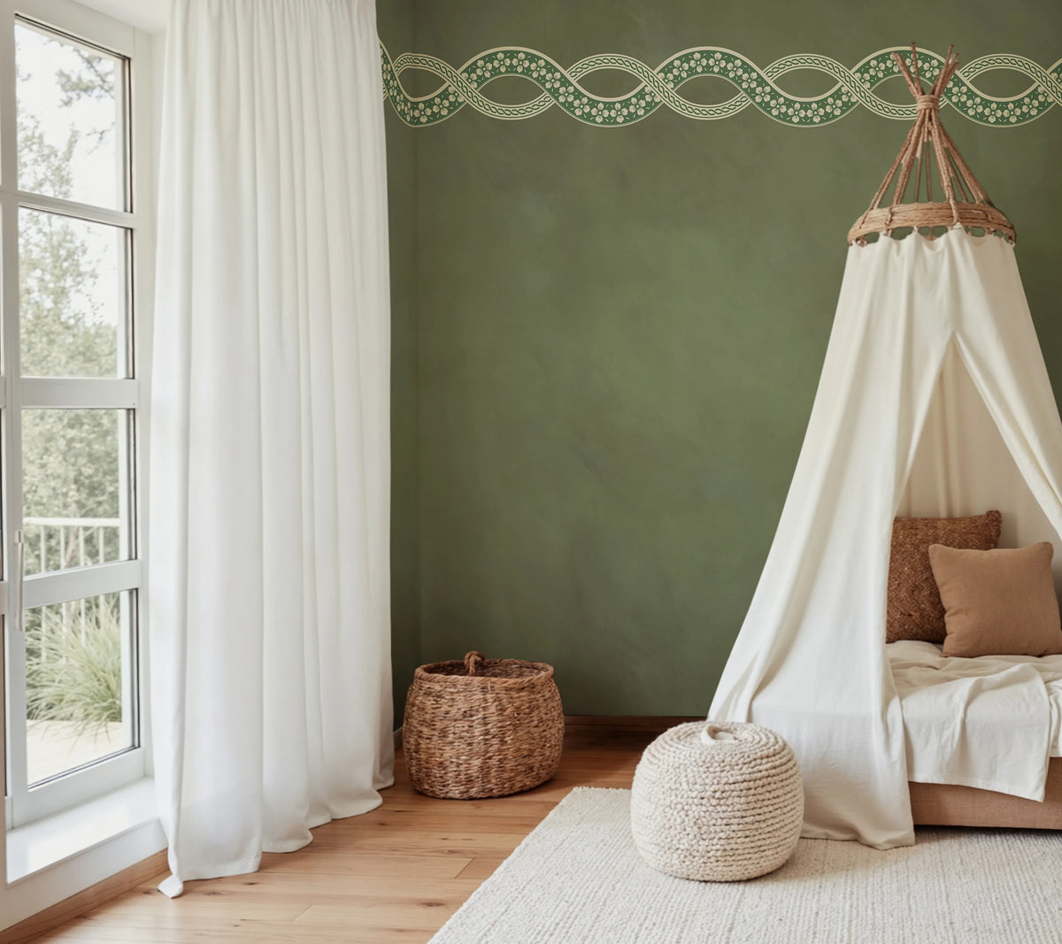 Ivory Braid, Green Mural Wallpaper - room preview 02