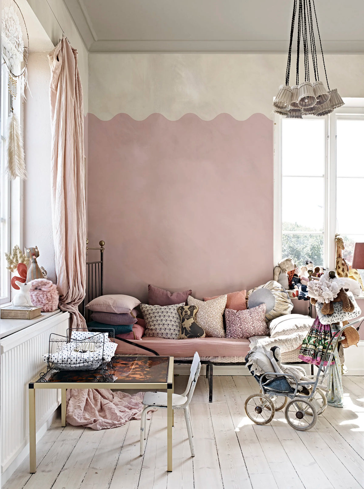 Wave Border, Pink Mural Wallpaper - room preview 02