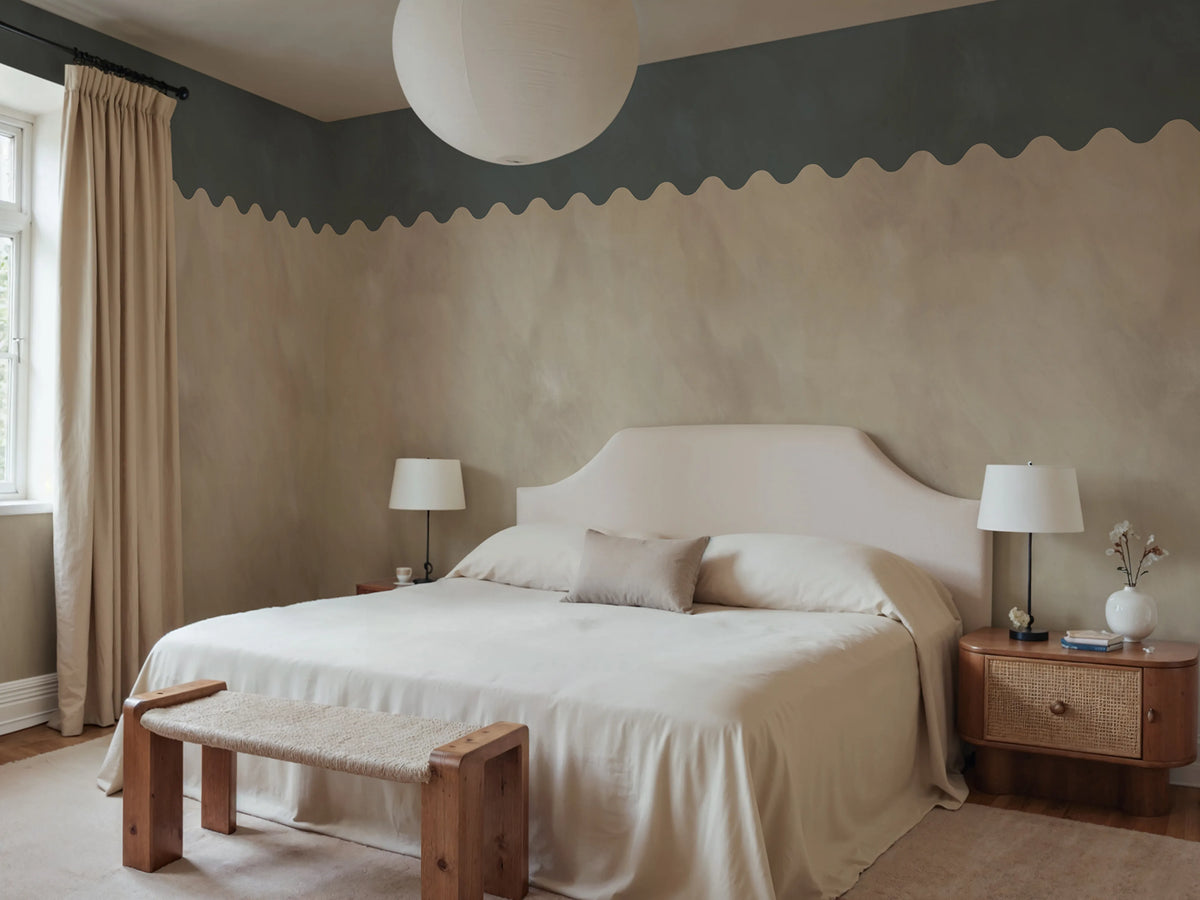 Wave Border, Misty Blue Mural Wallpaper - room preview 02