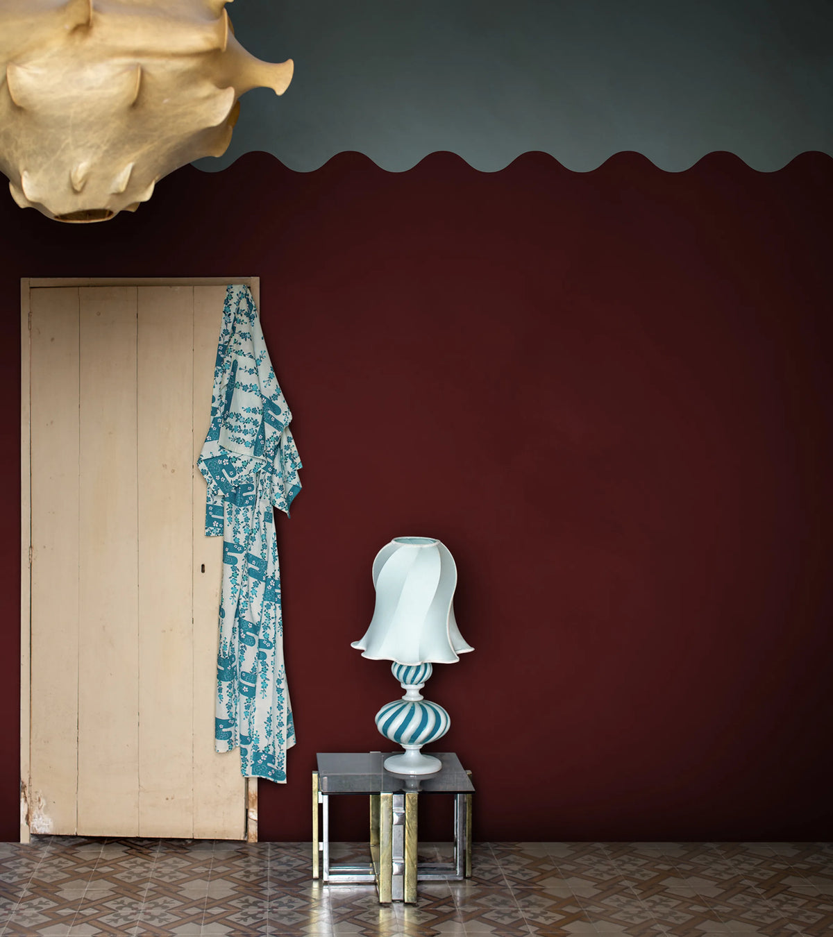 Wave Border, Burgundy Mural Wallpaper - room preview 02