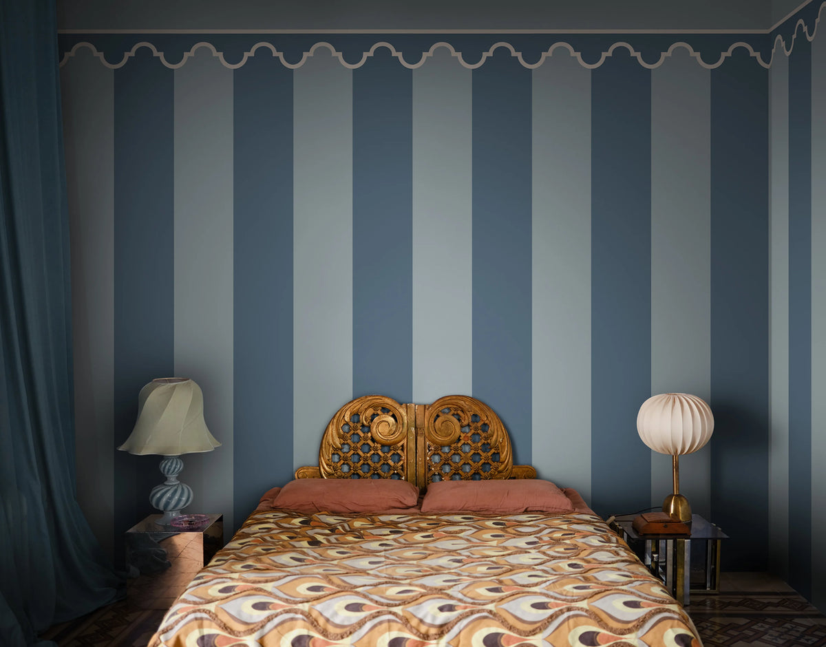 Stripe Chateau, Blue Mural Wallpaper - room preview 02