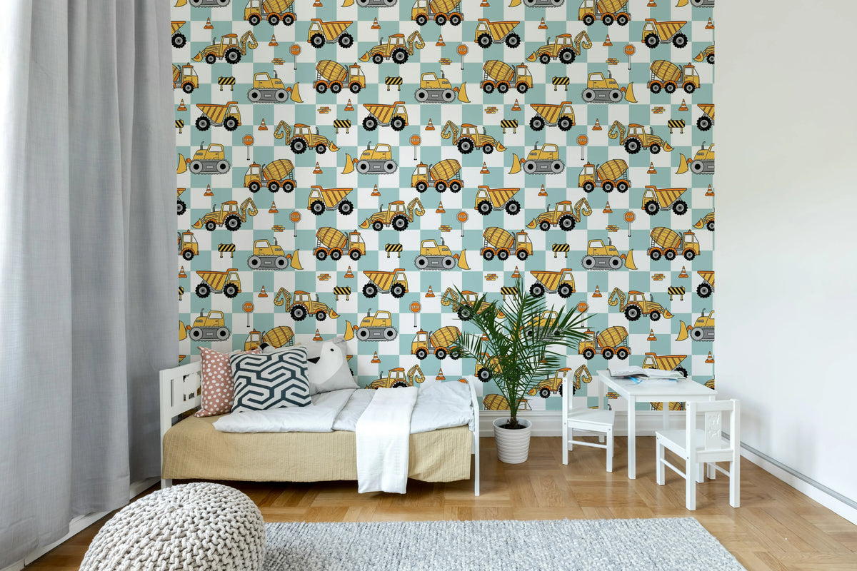 Vehicles, Blue Mural Wallpaper - room preview 02