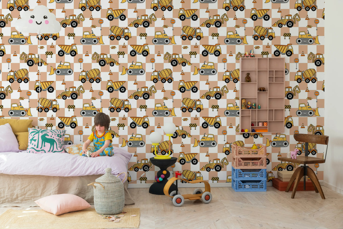 Vehicles, Pink Mural Wallpaper - room preview 02