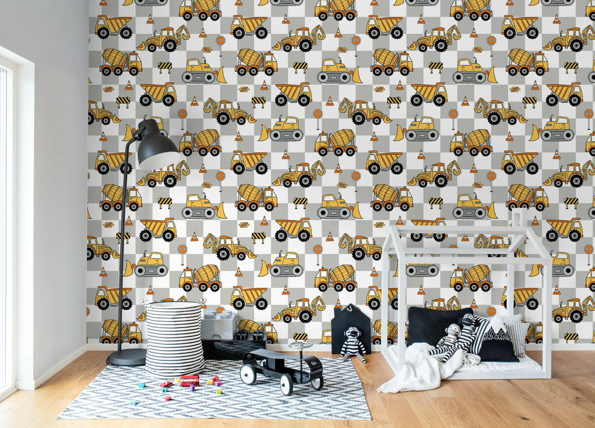 Vehicles, Gray Mural Wallpaper - room preview 02