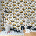 Vehicles, Gray Mural Wallpaper - room preview 02