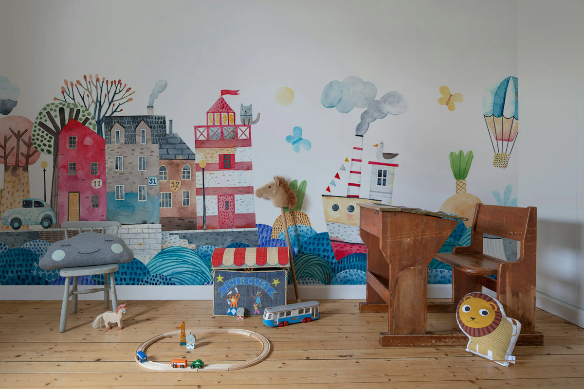Village by the Sea, Multi Mural Wallpaper - room preview 02