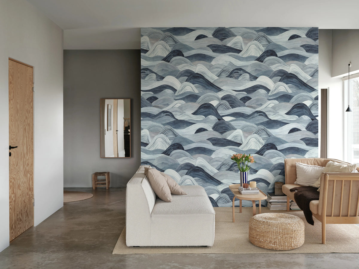 Ocean Waves, Blue Mural Wallpaper - room preview 02