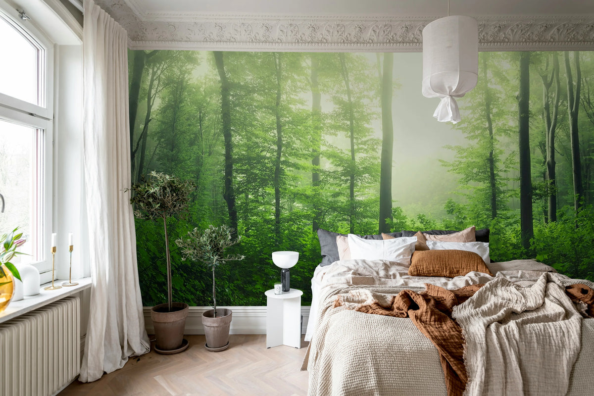Serene Forest, Green Mural Wallpaper - room preview 02