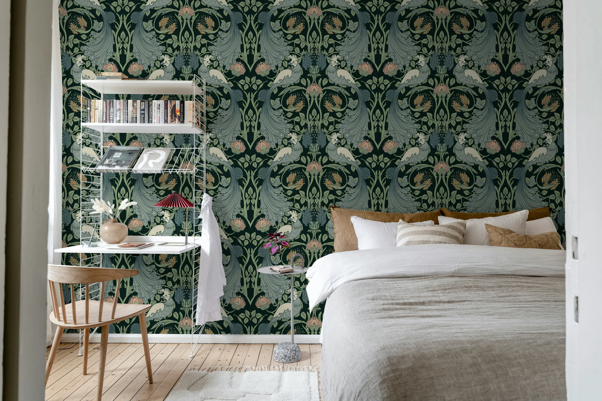 Birds of Paradise, Dark Mural Wallpaper - room preview 02