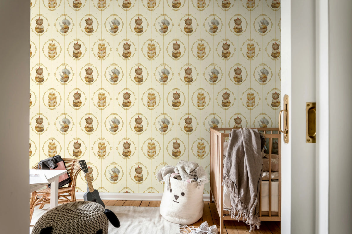 Cute Animals, Beige Mural Wallpaper - room preview 02