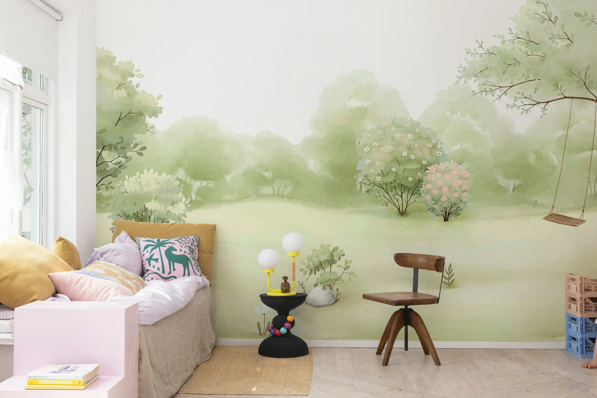 The Garden, Soft Green Mural Wallpaper - room preview 02