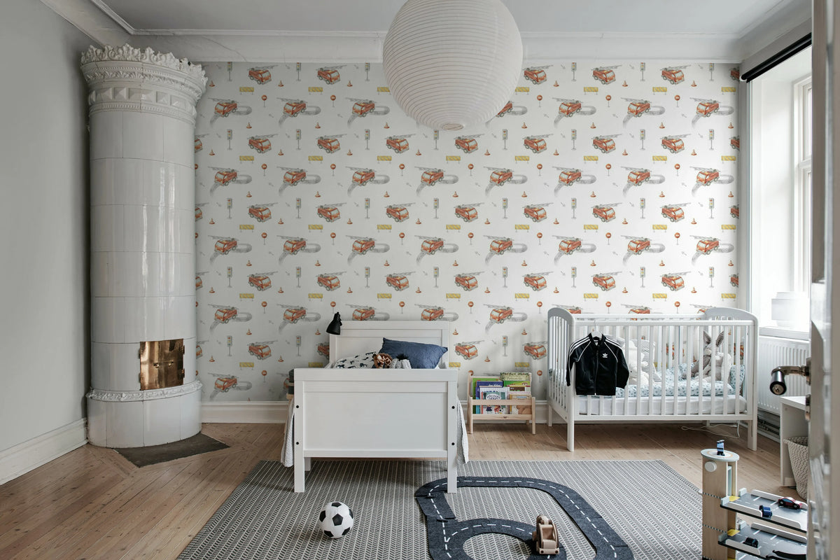 Fire Trucks, Red Mural Wallpaper - room preview 02