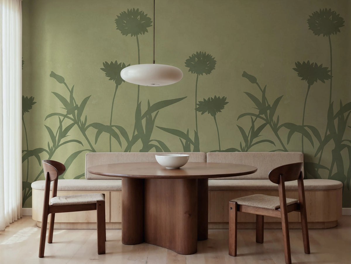 Floral Silhouette, Green Mural Wallpaper - room preview 02