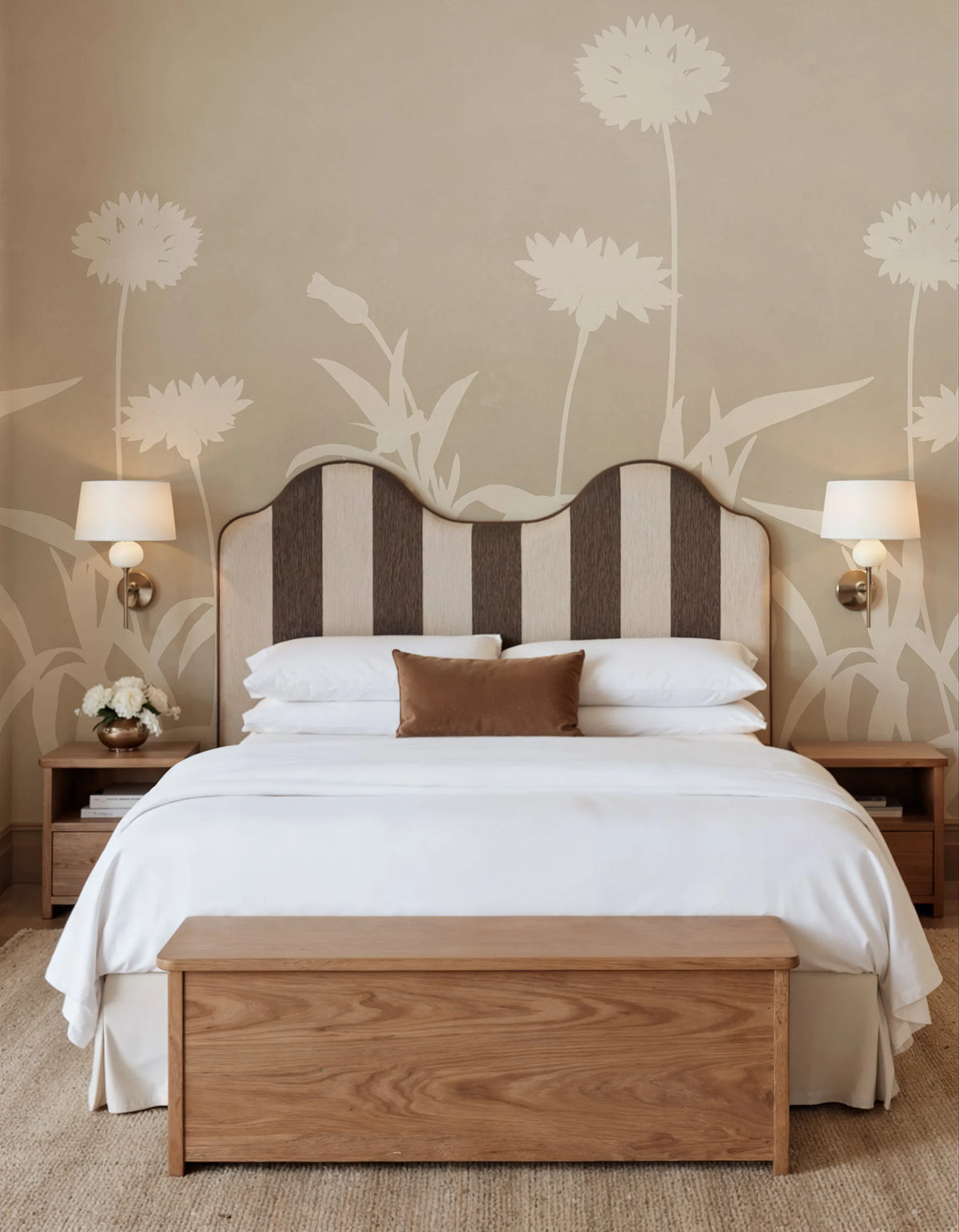 Floral Silhouette, Beige Mural Wallpaper - room preview 02