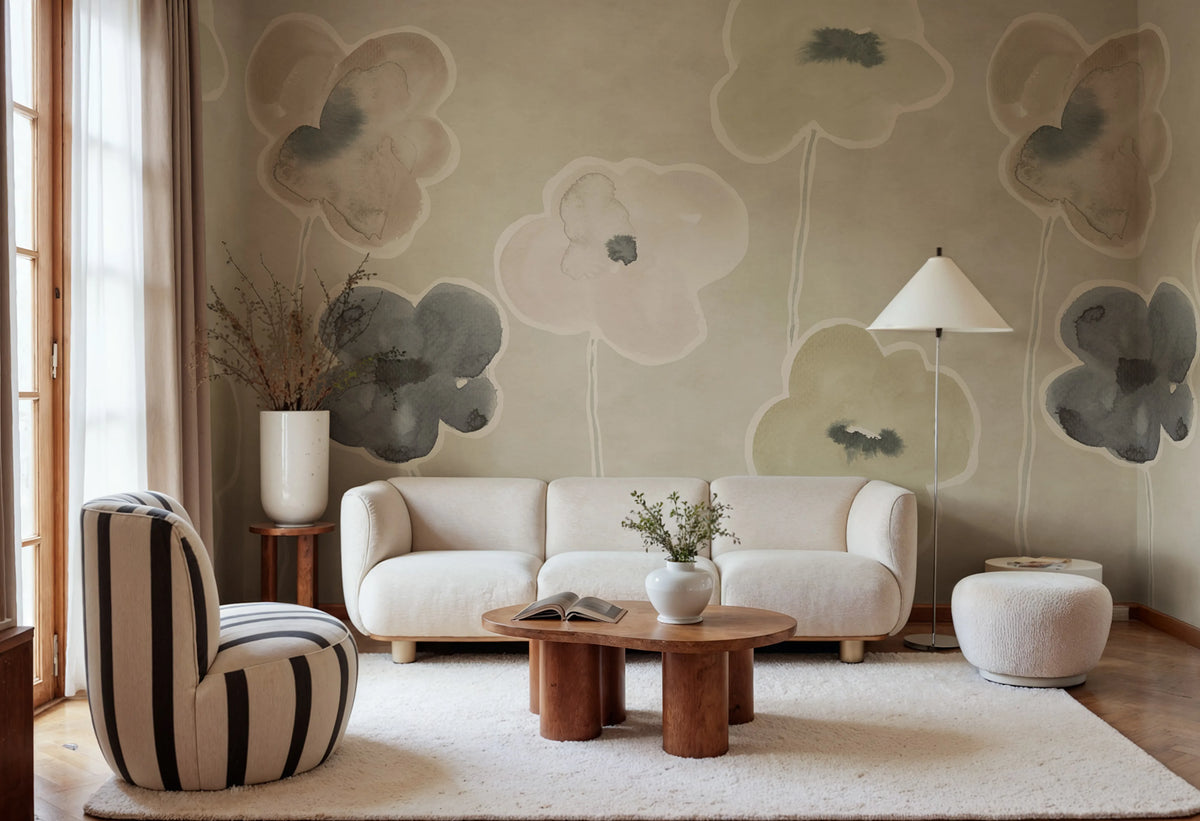 Paper Poppies, Pastel Mural Wallpaper - room preview 02